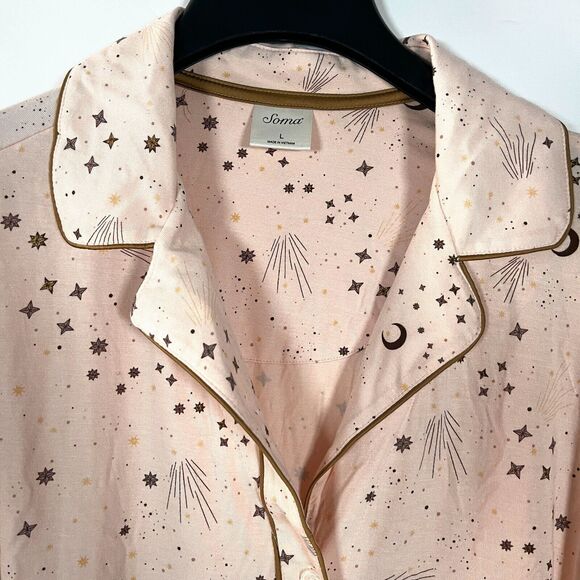 Soma Cool Nights Pajama Top Sz L‎ Starlight Mini Porcelain Celestial Whimsy NEW - Picture 1 of 10